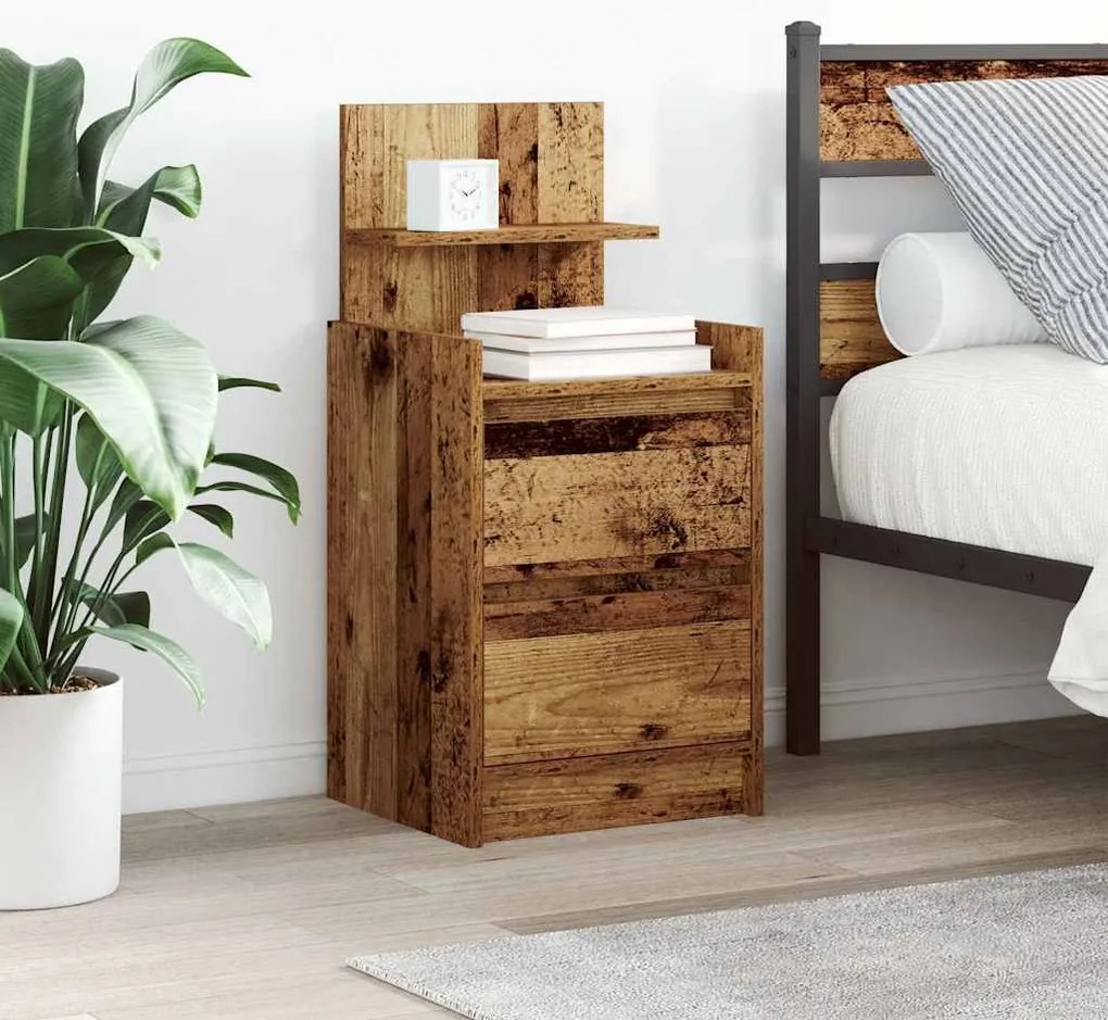 Mesas de cabeceira com 2 gavetas 2 pcs 38x34x80cm madeira velha