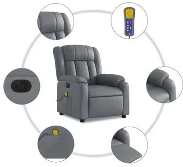 Poltrona de Massagens, Reclinável e Elétrica - Couro Artificial - Cinz
