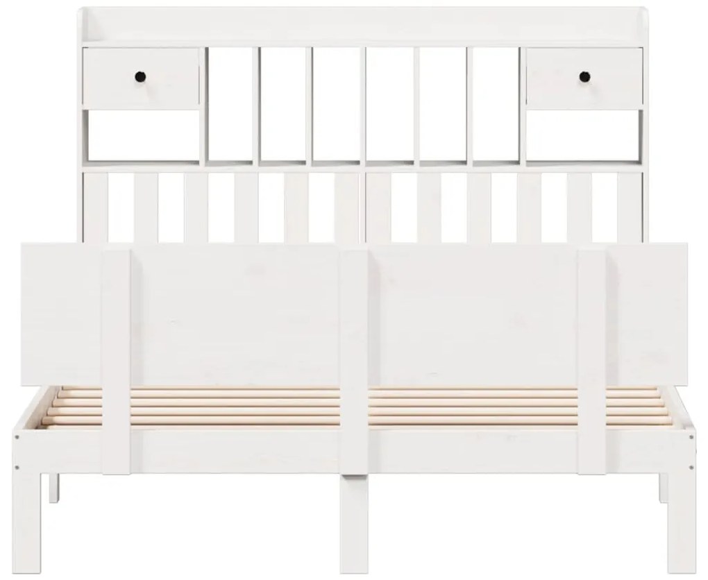 Cama com estante sem colchão 140x190 cm pinho maciço branco