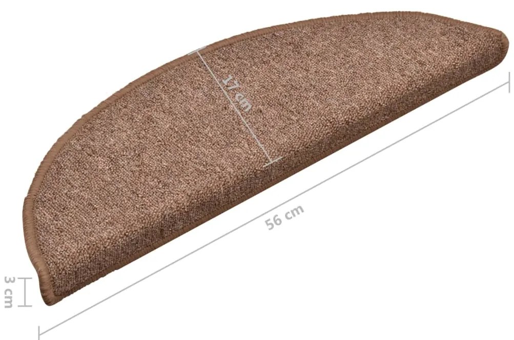 Tapete/carpete para degraus 15 pcs 56x17x3 cm castanho