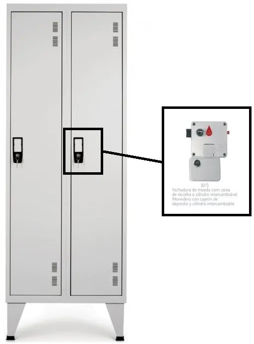 Cacifos Metálicos Duplo 2 Cacifos 1700x600x400mm Moeda C/Recolha