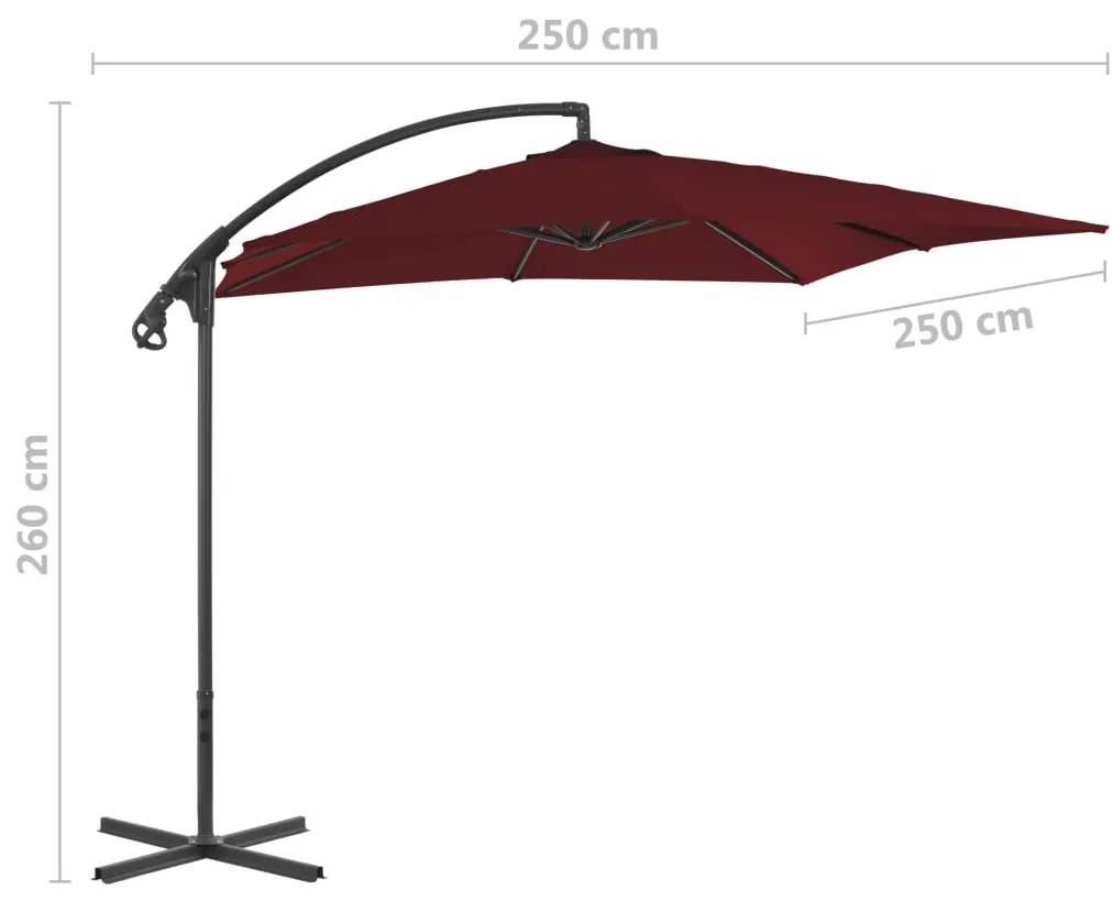 Guarda-sol de jardim cantilever c/ poste de aço vermelho tinto