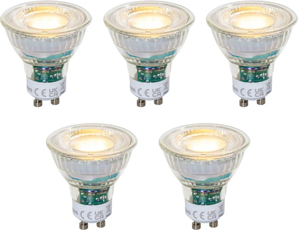 Conjunto de 5 lâmpadas LED GU10 50mm reguláveis transparente 2,5W 450 lm 2700K