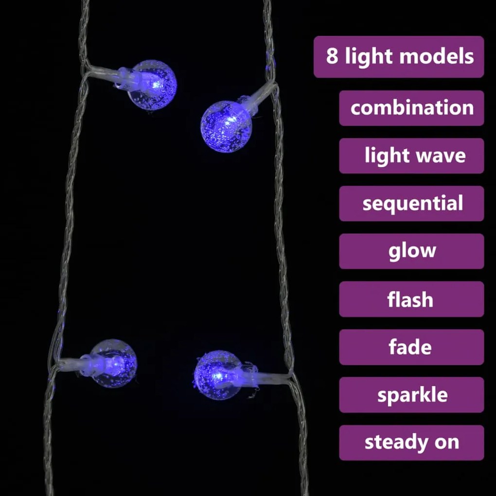 Cordão de luzes em globo 40 m 400 LED 8 funções azul