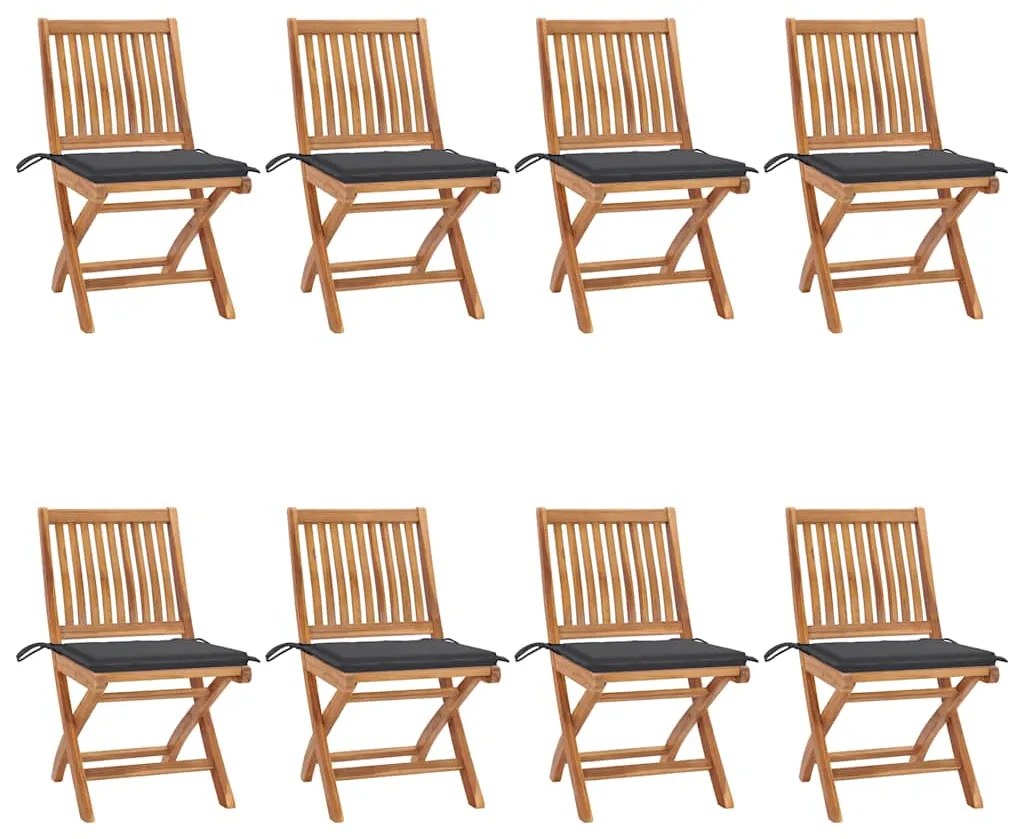 Cadeiras de jardim dobráveis c/ almofadões 8 pcs teca maciça