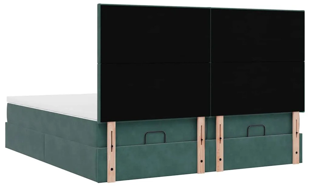 Estrutura de cama otomana com colchão verde escuro Veludo