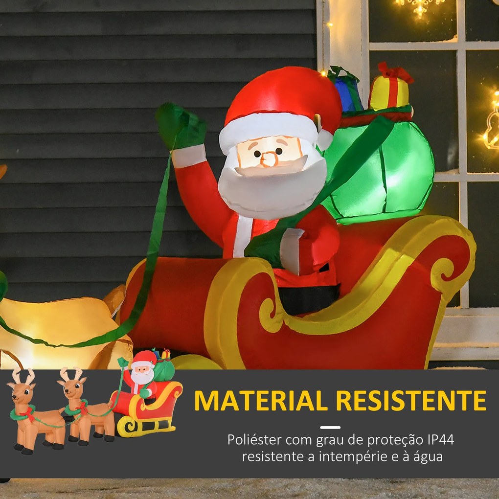 Pai Natal com Trenó e Renas Infláveis com Luzes LED Decoração de Natal