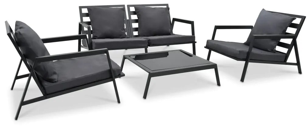 vidaXL 4 pcs conj. lounge jardim + almofadões alumínio cinzento-escuro