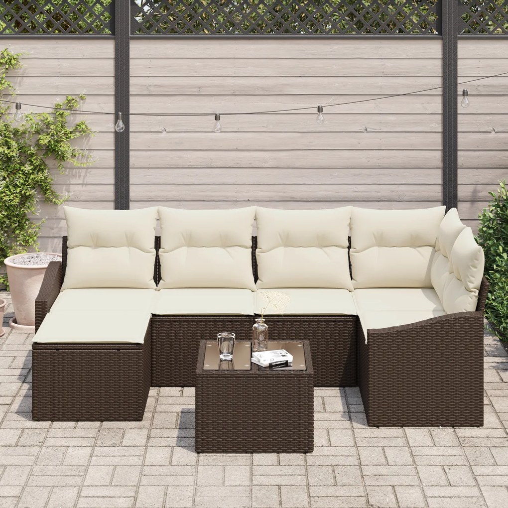 Conjunto de Jantar para Jardim de 6 Peças com Almofadas Cinza Vime Pol