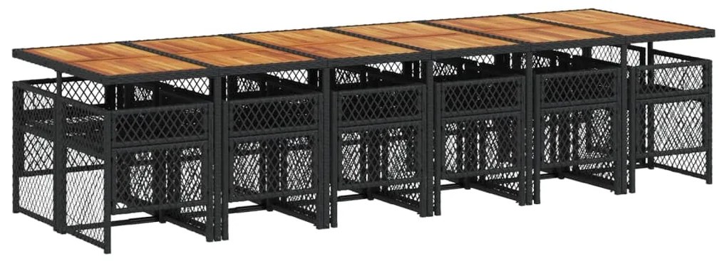13 pcs conjunto de jantar p/jardim com almofadões vime PE preto