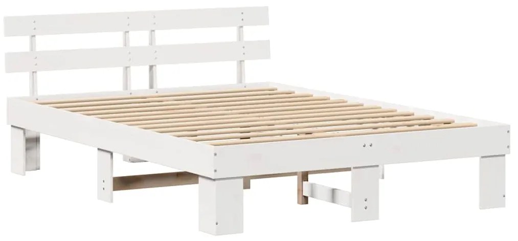 Estrado de Cama com Cabeceira Branco 140x200 cm Madeira Sólida Pinho