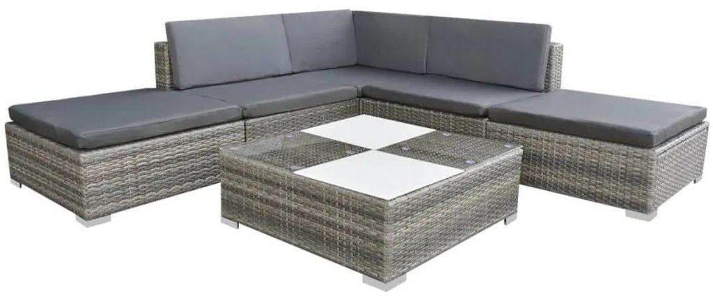 42737 vidaXL 6 pcs conjunto lounge de jardim c/ almofadões vime PE cinzento