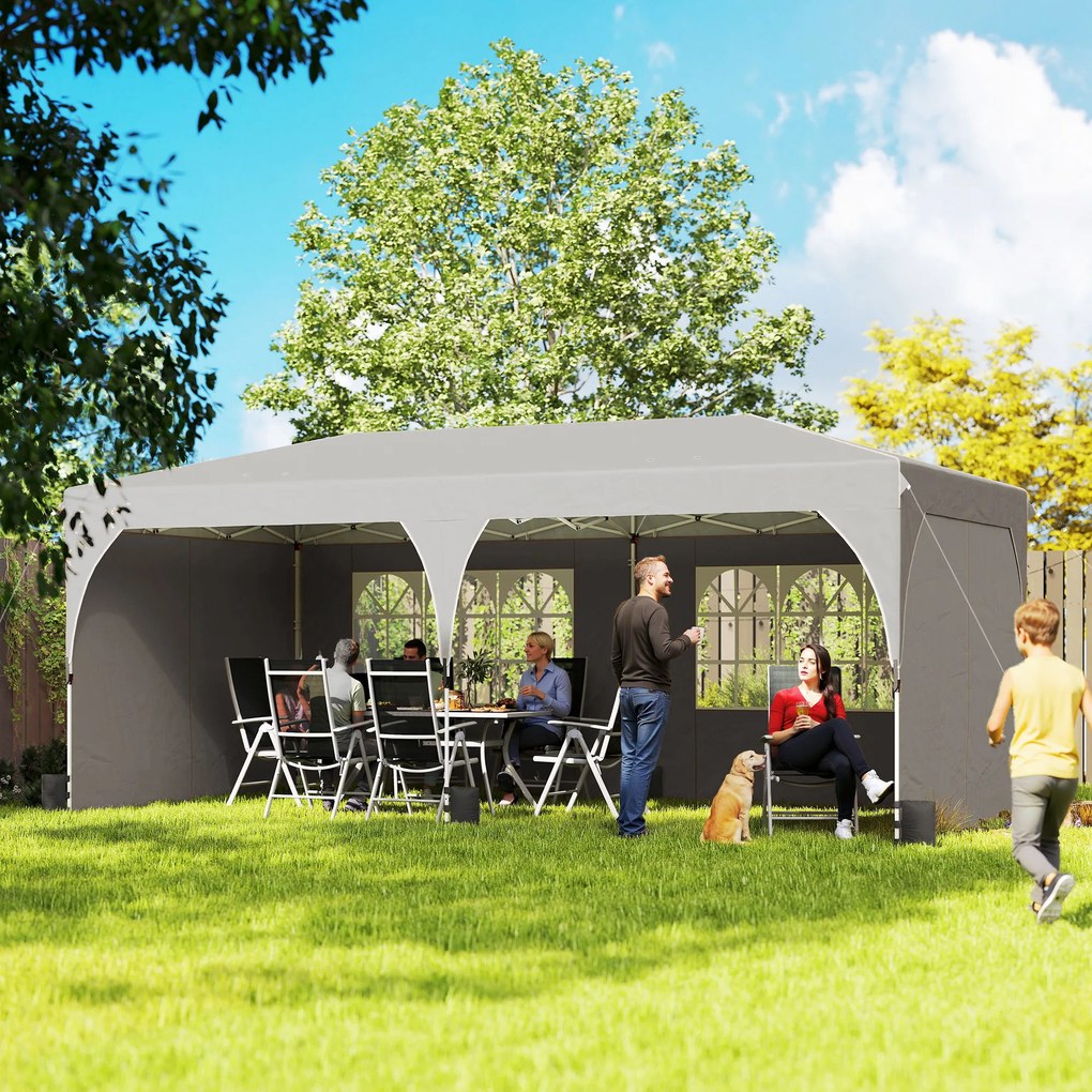 Tenda de jardim 3 x 6 m, tenda pop-up dobrável, com altura ajustável, impermeável, proteção UV50+, cinzenta