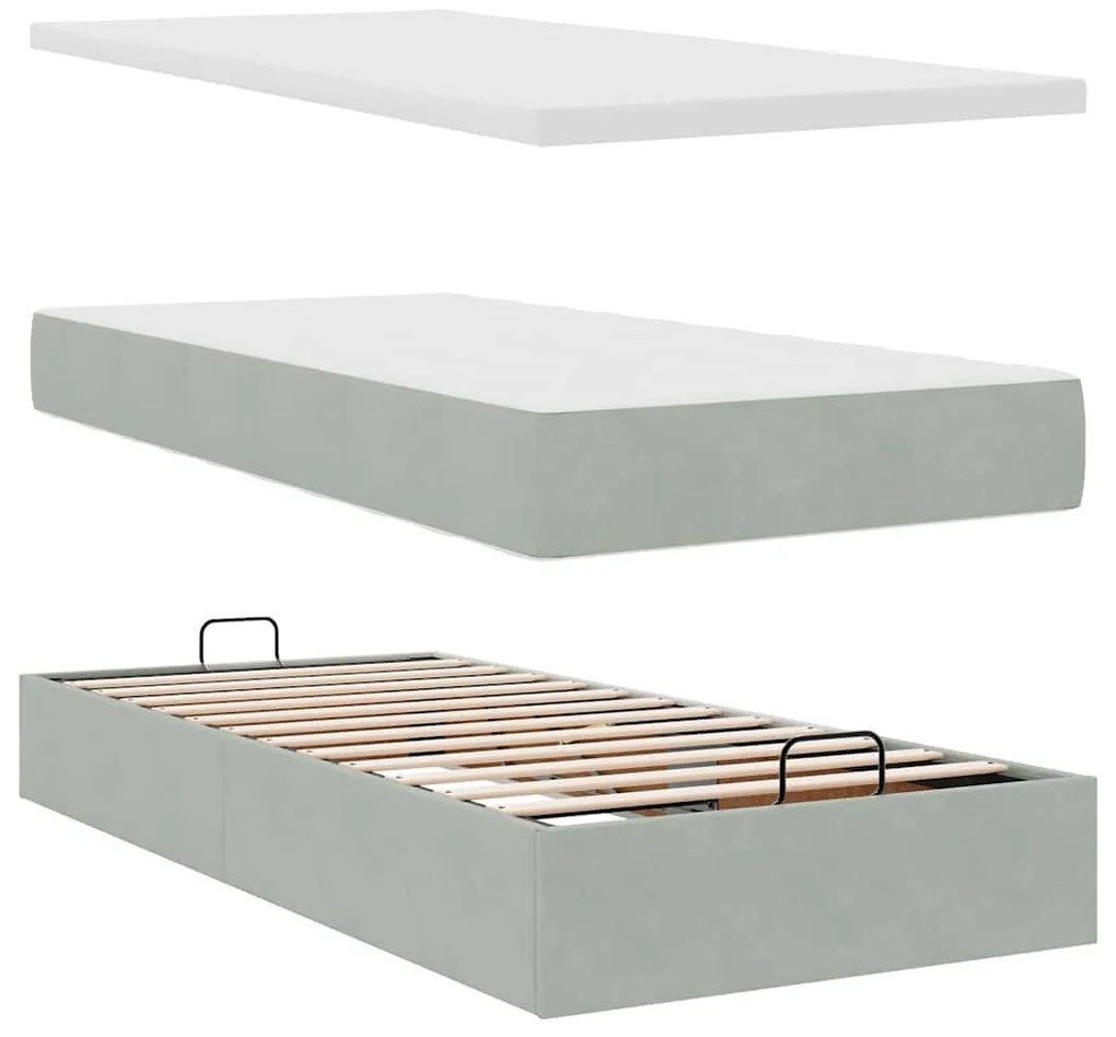 Estrutura cama otomana colchão 90x190 cm veludo cinzento claro