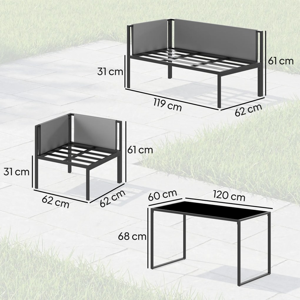 Conjunto de jardim com sofá de canto para exterior, 6 peças, almofadas de 10 cm, mesa alta e 2 apoios para os pés, cinzento