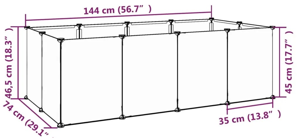 Gaiola para animais pequenos 144x74x46,5 cm PP e aço preto