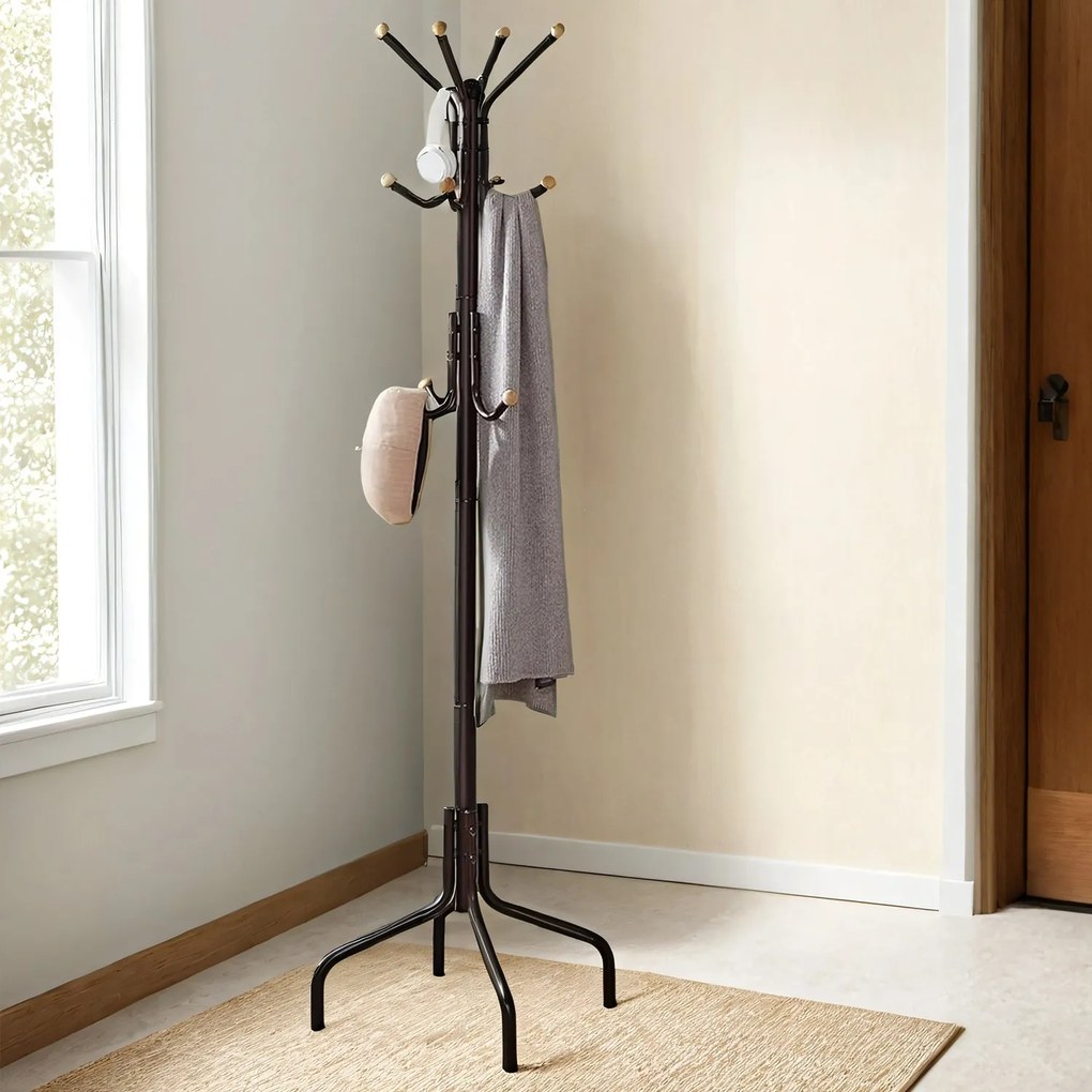 Cabide de metal com 12 ganchos 55 x 55 x 180 cm castanho