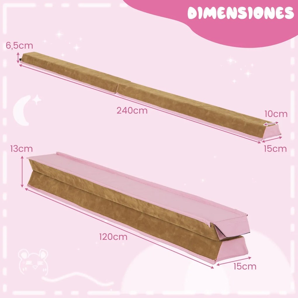 Viga de Equilíbrio Dobrável Infantil GymFlex – Rosa | 240 cm