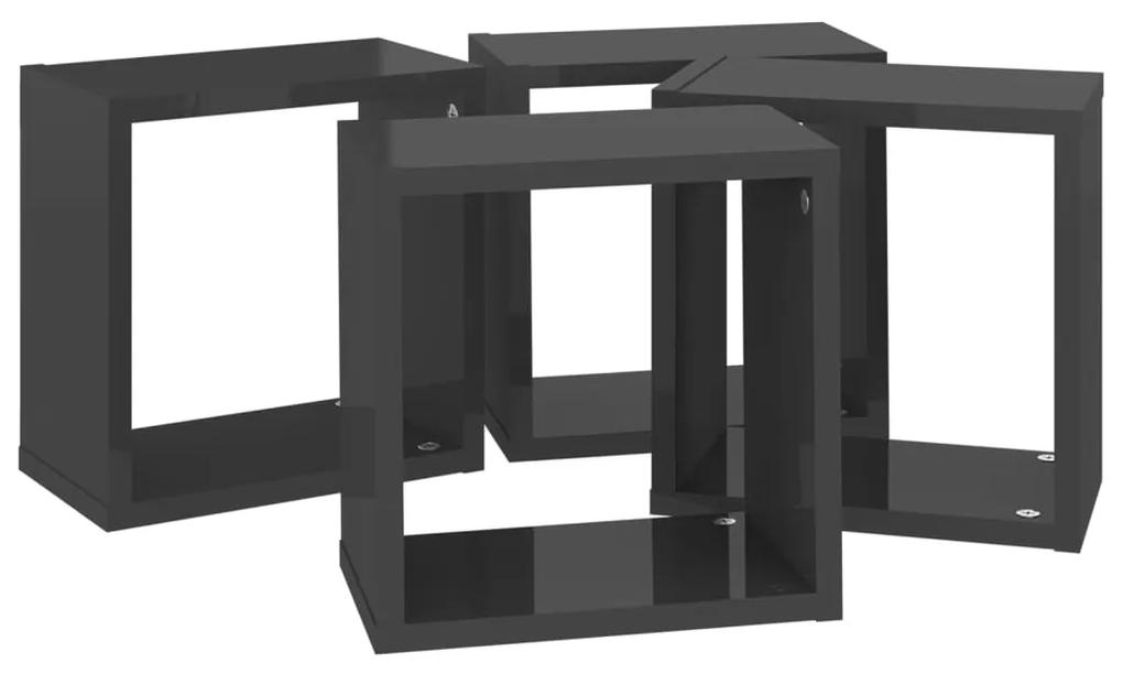 Prateleiras parede forma de cubo 4 pcs 26x15x26 cm cinza brilh.