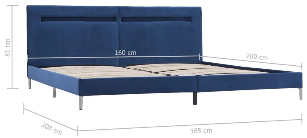 Estrutura de Cama Vars com Luzes LED - 160x200 cm - Tecido - Azul - De