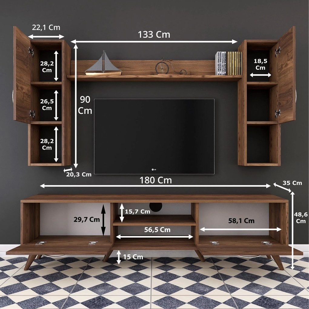 Unidade de TV M27 – Nogueira – 180 cm x 48,6 cm x 35 cm