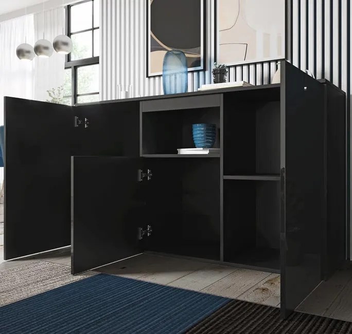 Aparador Nevada de 140cm - Preto - Design Moderno
