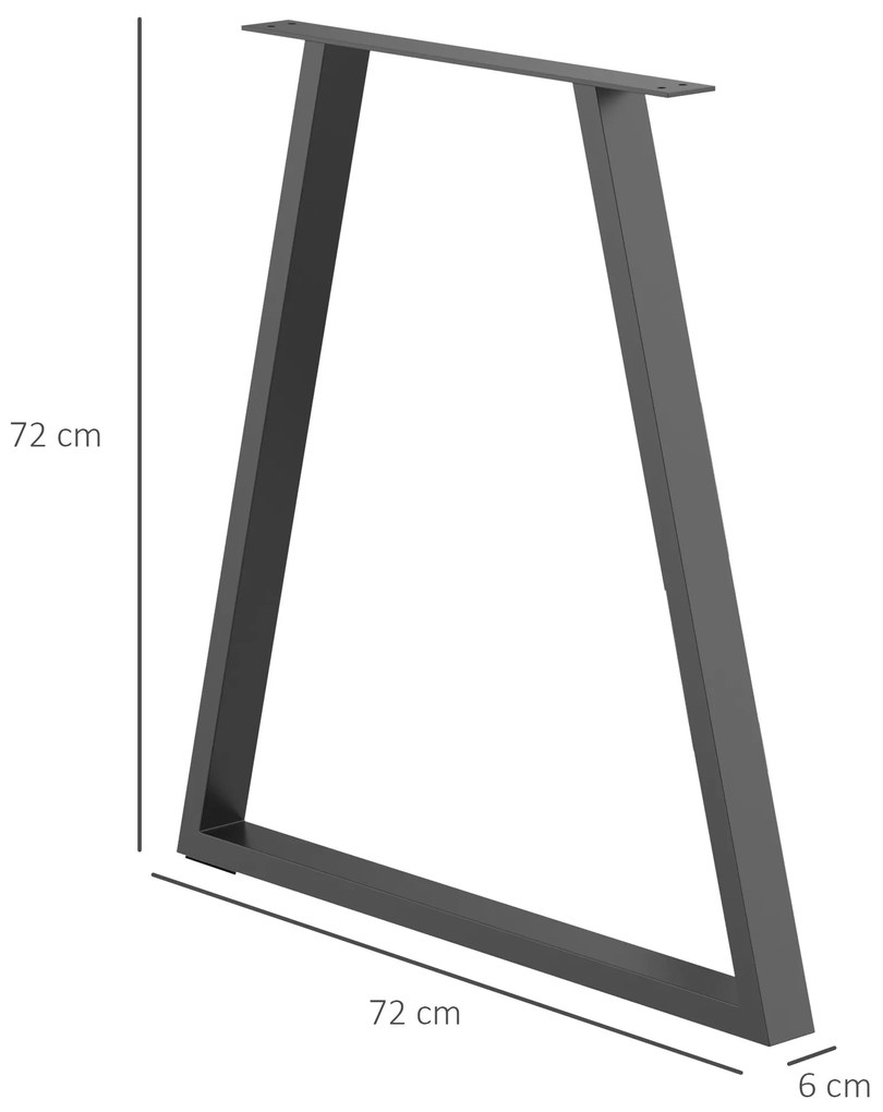 Conjunto de 2 Pés para Mesa 72x6x72cm Pés para Móveis de Aço para Suporte com Base Protetoras e Parafusos Preto