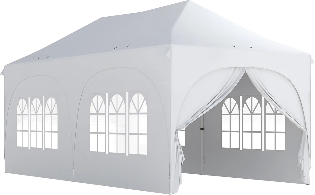 Tenda Dobrável 6x3 m Pop-up com 4 Painéis Removíveis Altura Ajustável e Bolsa de Transporte Branco