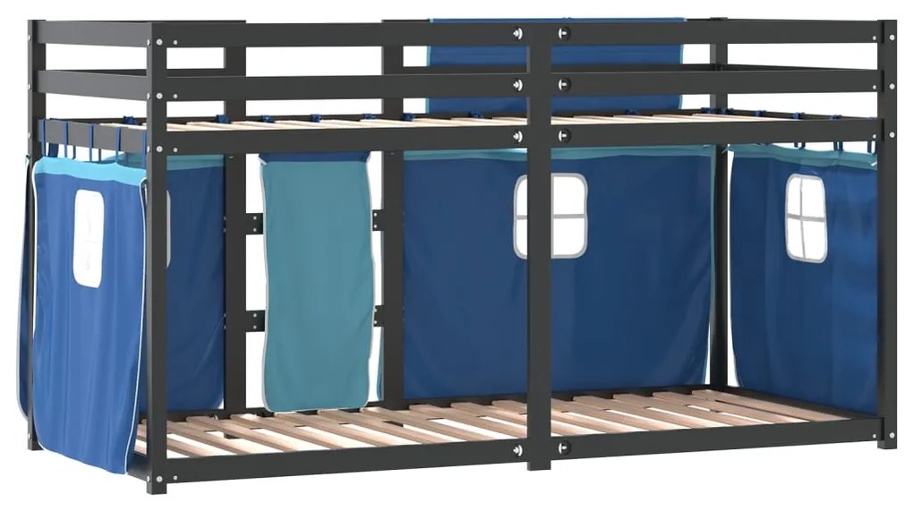 Beliche com cortinas 90x200 cm madeira de pinho maciça azul