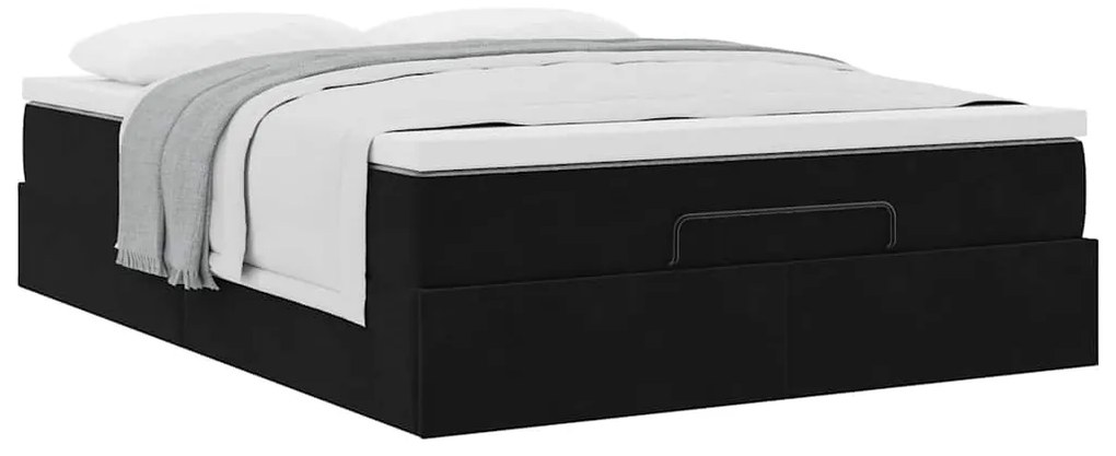 Estrutura de cama otomana com colchão 140x190 cm veludo preto