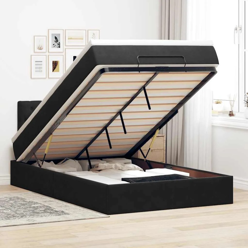vidaXL Estrutura de cama otomana com colchão 120x200 cm veludo preto