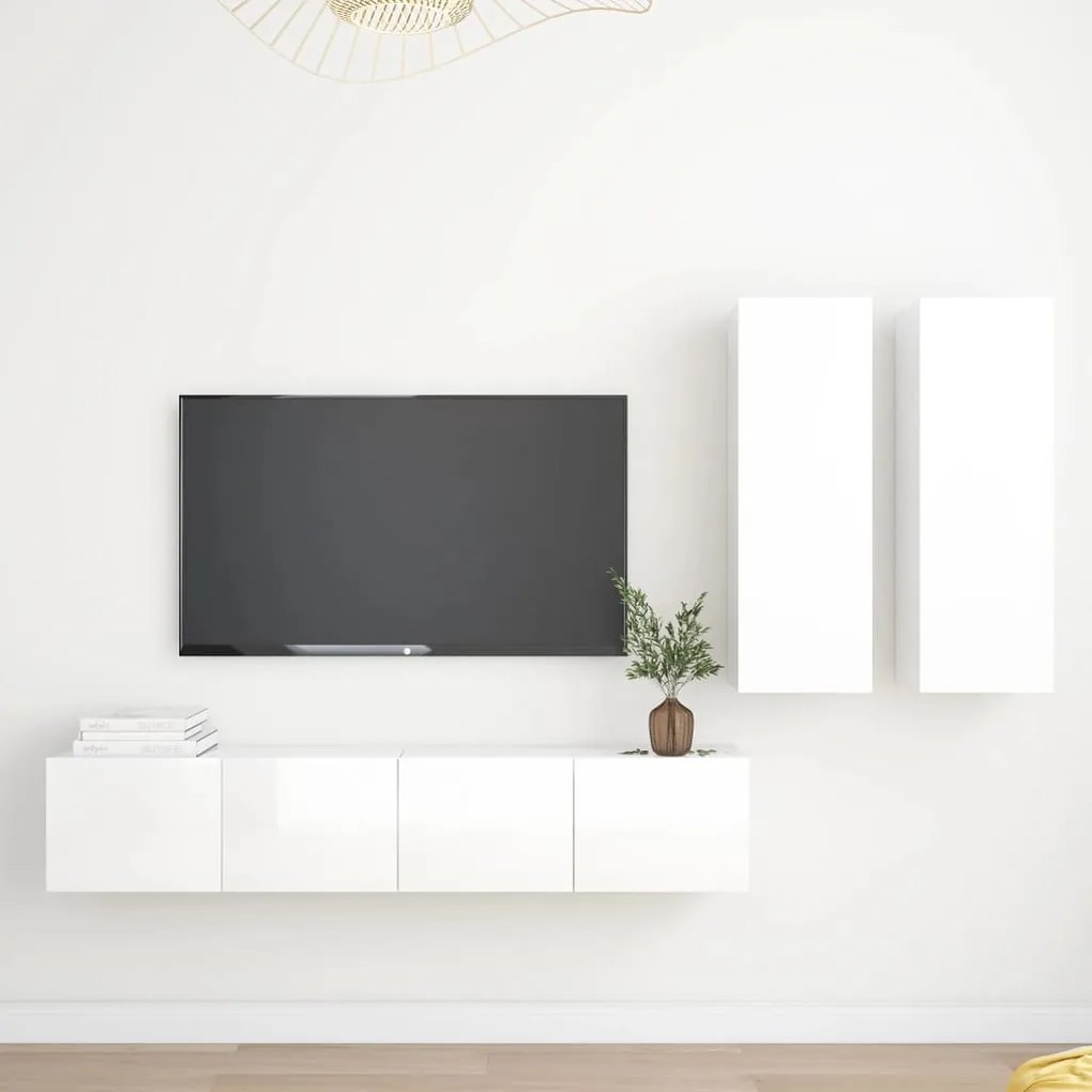 vidaXL 4 pcs conjunto móveis de TV derivados madeira branco brilhante