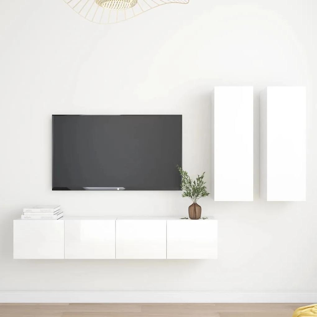 4 pcs conjunto de móveis de TV contraplacado branco brilhante