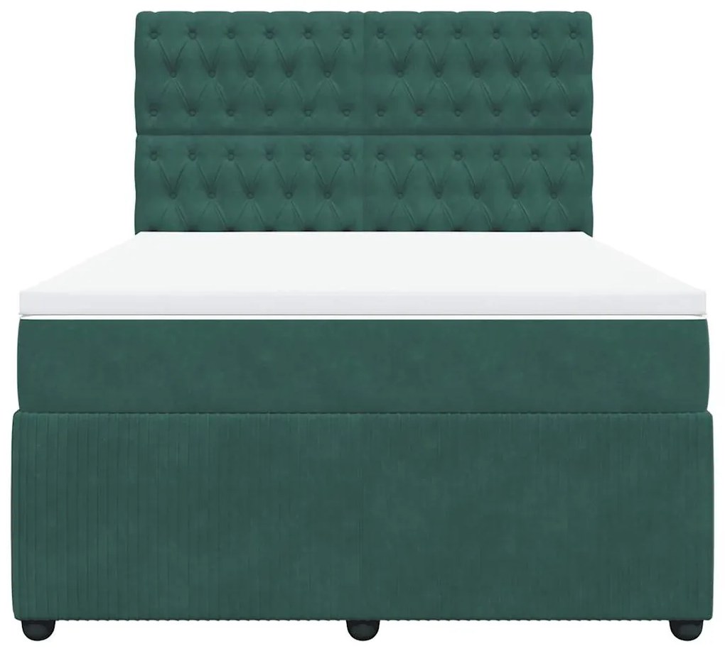 Cama com molas/colchão 140x200 cm veludo verde-escuro