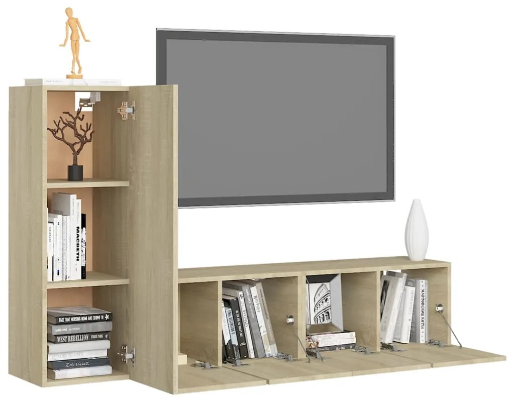 3 pcs conjunto móveis de TV derivados madeira carvalho sonoma