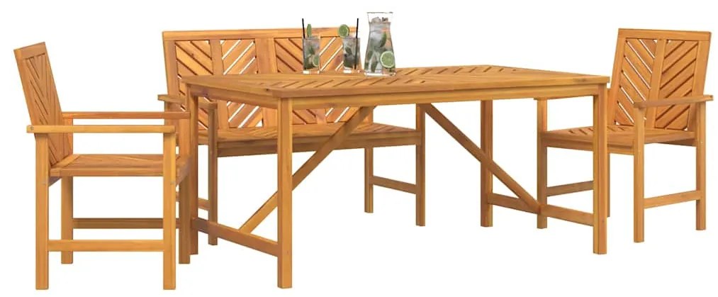 Conjunto de Jantar de 4 Peças Madeira Sólida de Acácia