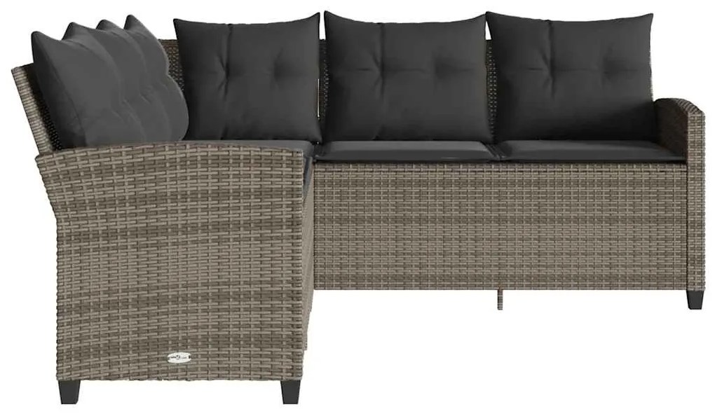 Sofá-sofá em forma de L com almofadas vime PE cinza