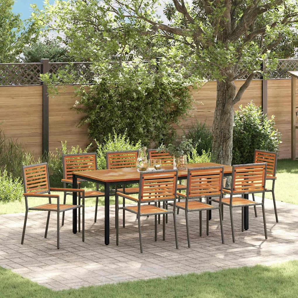 Conjunto de Jantar para Jardim de 9 Peças em Cinza Rattan de Poliéster