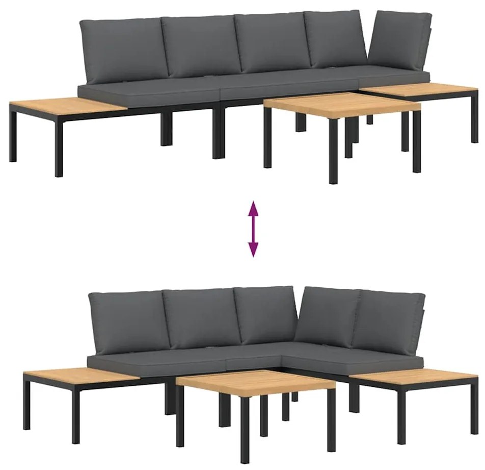 4 pcs conjunto de sofás p/ jardim c/ almofadões alumínio preto