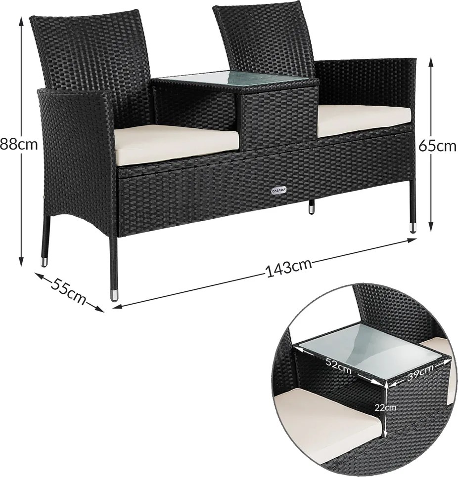 Banco de jardim Polyrattan 143x55x88cm preto