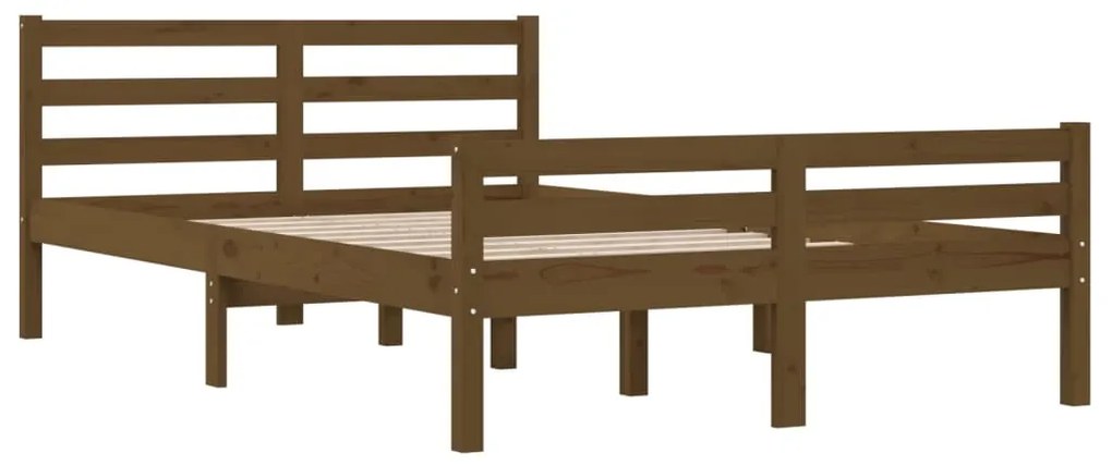 Estrutura de cama casal 135x190 cm madeira maciça castanho-mel