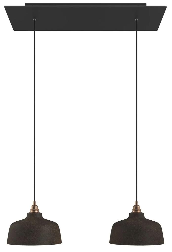 Luminária pendente para 2 luzes com 675 mm retangular XXL Rose-One, apresentando com cabo de tecido e abajur Coppa - Matt Black Dibond Não
