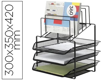 Tabuleiro de Secretária Q-Connect de Envelopes Metálica Preta 3 Bandejas 300x350x420 mm
