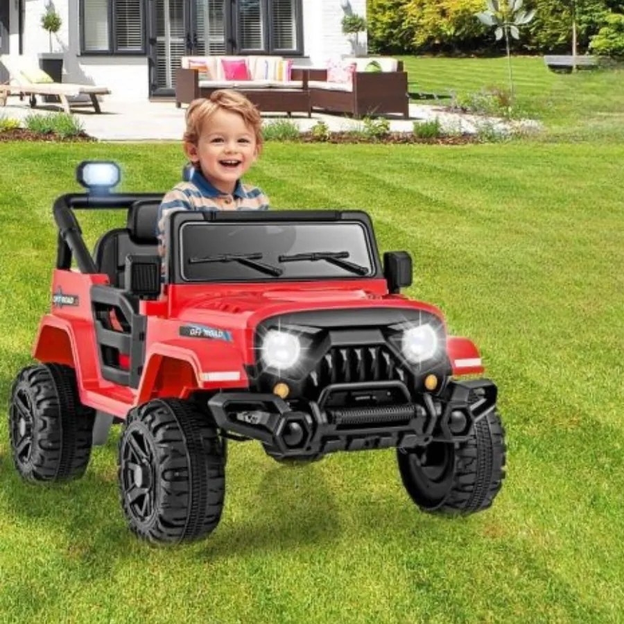 Carro elétrico para crianças de 12 V com 3 velocidades, música e luzes LED 99 x 62 x 62 cm vermelho