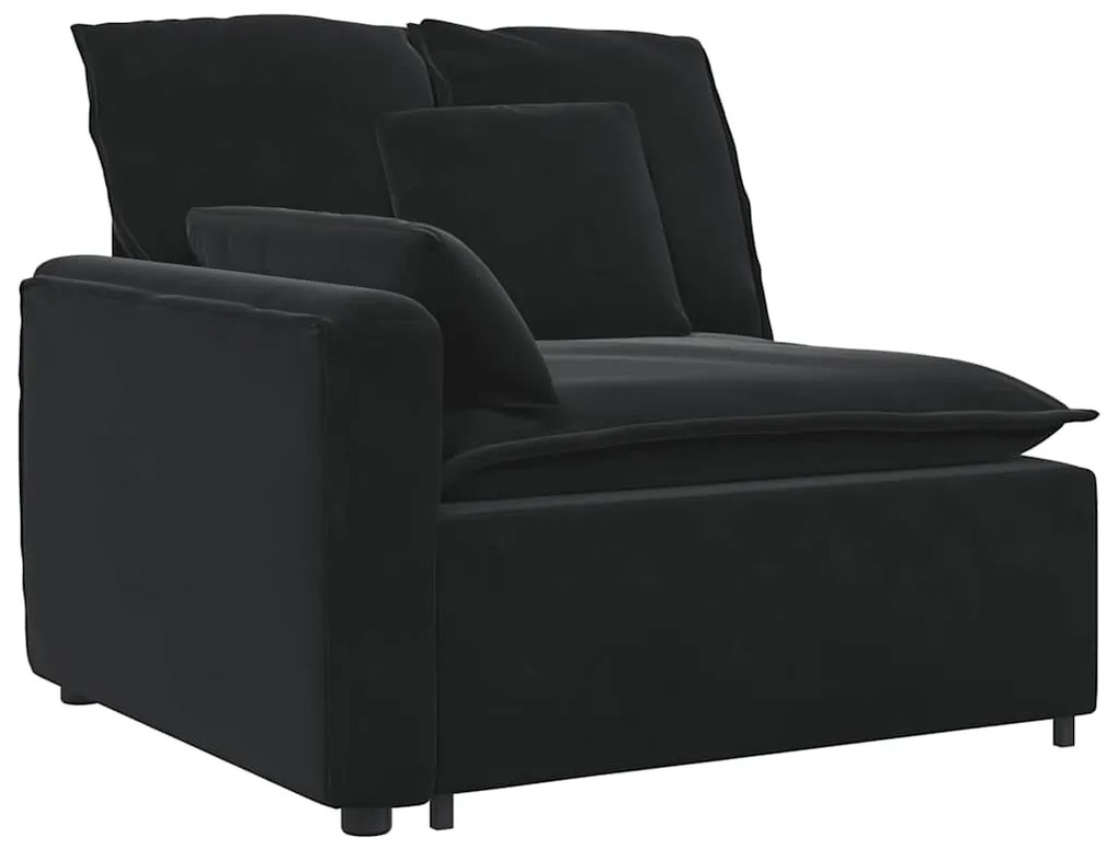 Sofá modular com pufes e almofadas veludo preto
