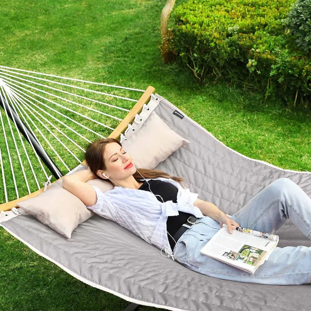 Cama de rede descanso jardim (SUPORTE NÃO INCLUIDO) para 2 pessoas 200 x 140 cm Cinzento-bege