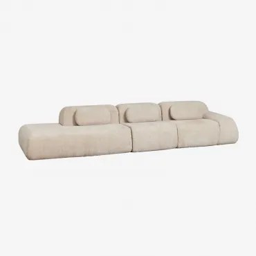 Sofá Modular De Canto Em Chenille De 3 Peças Com Chaise Longue À Esquerda Embalado A Vácuo Mérida Chenille Grossa Bege Tapioca - Sklum