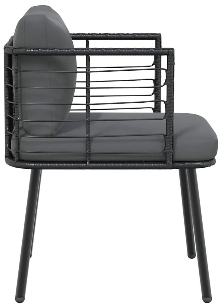 Cadeiras de jardim com almofadões 2 pcs vime PE preto