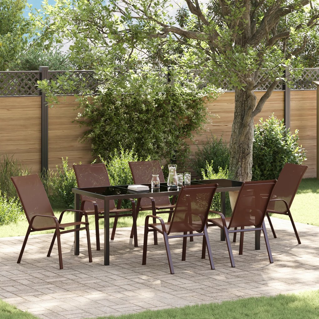 Conjunto de Jantar para Jardim vidaXL 7 Peças Castanho Têxtil e Aço
