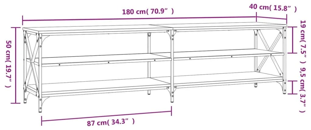 Móvel de TV 180x40x50 cm derivados de madeira cinzento sonoma